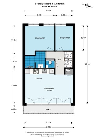 Floorplan - Boterdiepstraat 15-3, 1079 SR Amsterdam